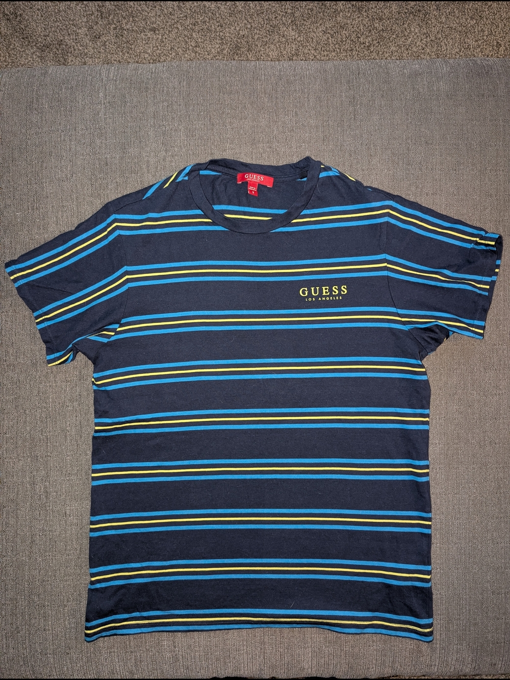 GUESS Navy Striped Short-Sleeve Tee with Blue & Yellow Accents